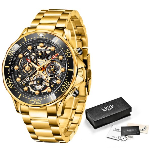 Gold Mens Watche Top Brand Luxury Stainless Steel Quartz Watch For Men Waterproof Sport Clock Male Chronograph - Image 9