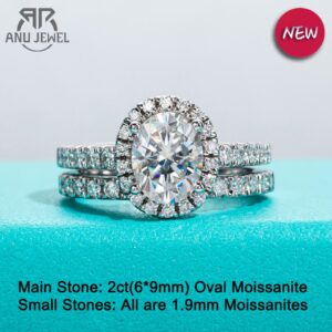 2ct (Total 2.648ct) Oval Cut D Color Moissanite Bridal Ring Set Wedding Band Silver Rings With GRA Jewelry Wholesale