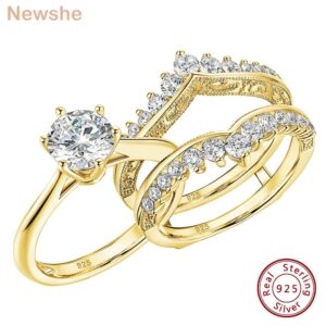 2 Carat Bridal Ring Set for Women Yellow Gold Round Cut AAAAA Cubic Zirconia Wedding Engagement Anniversary Band BR1167_Y