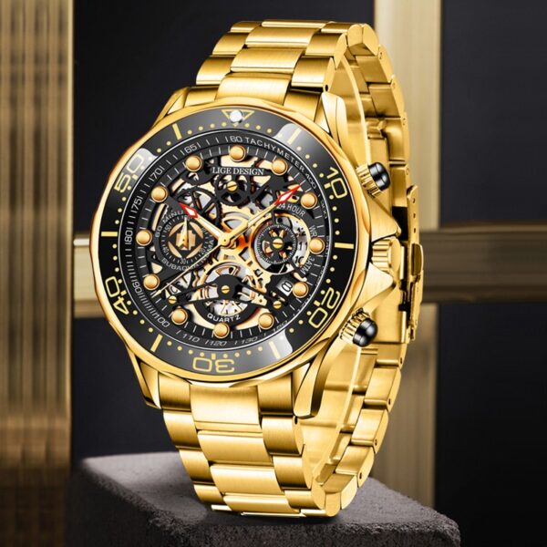 Gold Mens Watche Top Brand Luxury Stainless Steel Quartz Watch For Men Waterproof Sport Clock Male Chronograph - Image 2