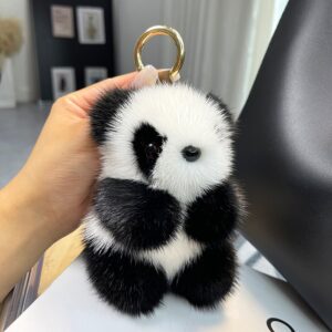 Panda Car Keys Keychain Phone Charms Luxury Women Keychains Keyring Real Mink Fur Keychain Ladies Woman Accessories Wholesale