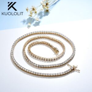 Solid 10K Moissanite Tennis Necklace For Women 10K Gold 925 Silver D/VVS Diamonds Necklace for Engagement Christmas