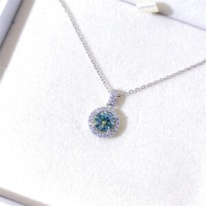 S925 Silver Blue Green Moissanite Necklace for Women Passed Diamond Test Super Shiny 1 Carat Pendant Jewelry Birthday Gift