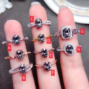 Luxury Gray Moissanite Ring Size 5*7mm 1 Carat  VVS Gray Diamond Rings for Women S925 Sterling Silver