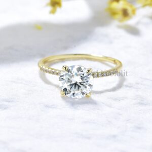 Ring for  Solid 14K 10K Yellow Gold 8.0mm Round Cut D/VVS1 Solitaire Ring for Engagement Weddi