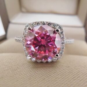 Classic Silver Ring Woman 1 2CT Pink Green Moissanite Passed Diamond Test S925 Silver Jewelry Wedding Anniversary Party