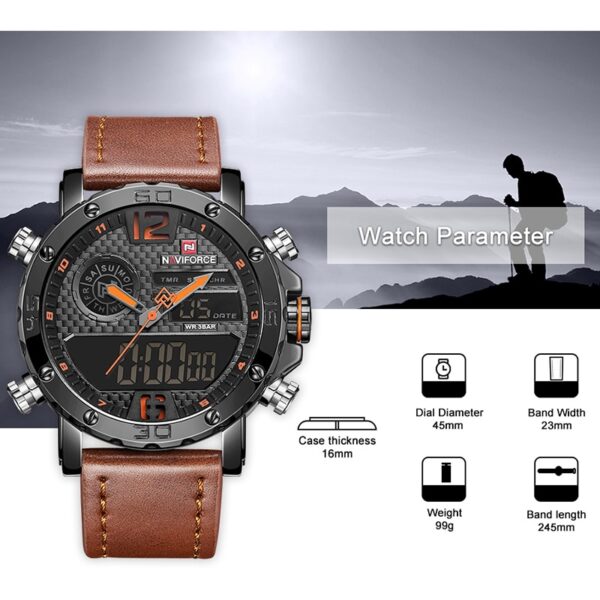 Men Watches To Luxury Brand Men Leather Sports Watches NAVIFORCE Men Quartz LED Digital Clock Waterproof Military Wrist Watch - Image 3