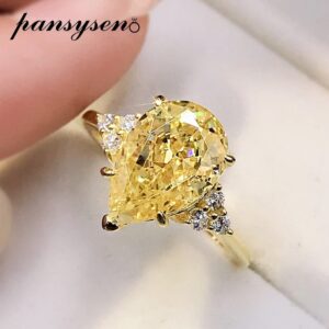 Solid Silver 925 Ring Water Drop Created Moissanite Citrine Gemstone Engagement Rings for Women Gold Clor Fine Jewelry