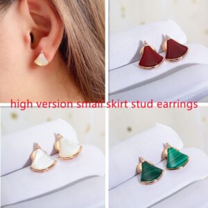 925 Silver Gold Plated Skirt Fan Shaped Earrings Green Red White Shell European and American Ladies Fashion Brand Jewelry