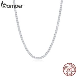 925 Sterling Silver Women Magnificent 3mm Round Cubic Zirconia Tennis Necklace
