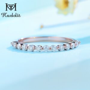 Ring 585 14K 10K 18K Rose Gold Half Eternity Bubble Rings for Women Jewelry Wedding Diamond Engagement Band