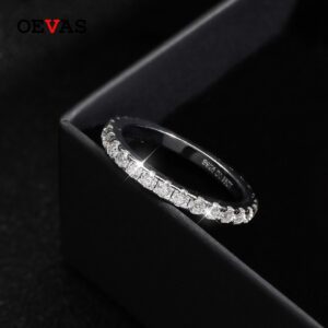 OEVAS 100% 925 Sterling Silver 2mm Moissanite Ring Eternity Engagement Wedding Band Ring For Women Fine Jewelry Gift Wholesale