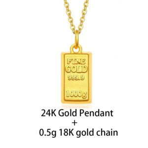 24K Pure 999 Gold Pendant Necklace Luxury Gold Bricks Design Pure AU750 Chain for Women Fine Jewelry Gift