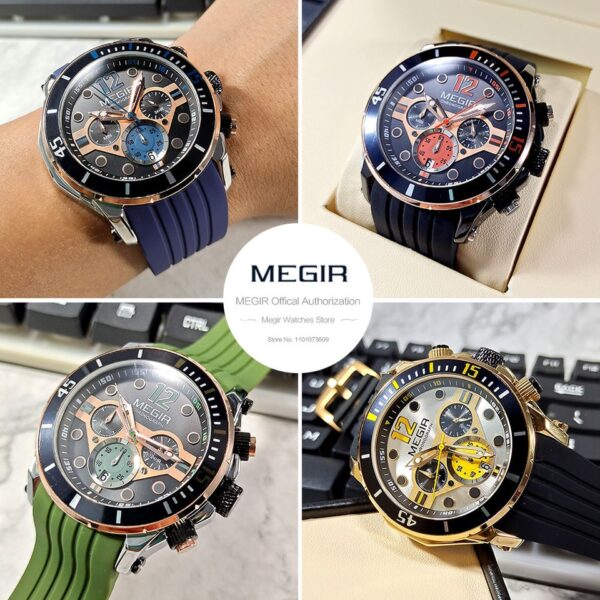 Chronograph Watches for Men Fashion Military Sport Silicone Strap Wristwatch with Auto Date Waterproof Quartz Watch часы - Image 5