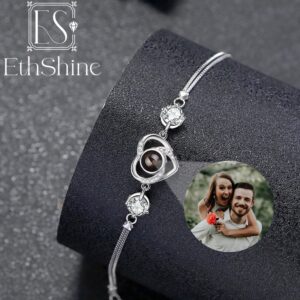 EthShine New 925 Sterling Silver Custom Bracelet Photo Projection Heart Bracelet Personalized Bangles Jewelry Birthday Gift