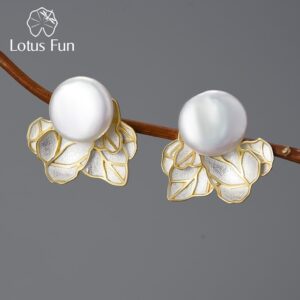 Vintage Natural Baroque Pearl Leaves Stud Earrings for Women Real 925 Sterling Silver Original Fashion Jewelry