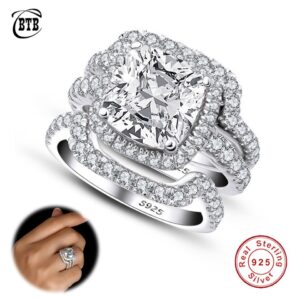 925 Sterling Silver Ring Luxury Diamond Jewelry 4ct Created Moissanite Wedding Anniversary Rings Set for Women Fine Jewelry