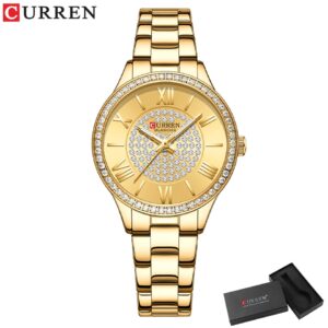 Rhinestones Rose Dial Fashion Watches with Stainless Steel Band New Quartz Wristwatches for Women