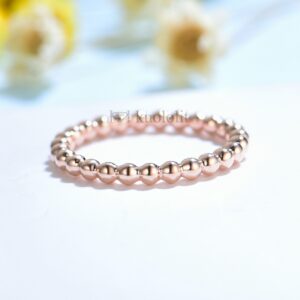 Solid 18K 10K Yellow Gold Beaded Ring for Women Solid Ball Matching Eternity Band for Engagement Promise New Arrival