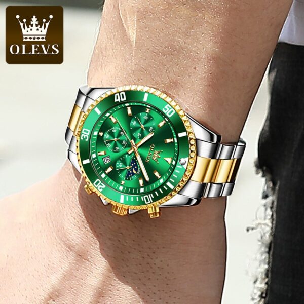 Men Watch Quartz Waterproof Luminous Stainless Steel Watch Green Sport Date Moon phase Wrist Watch for Men Reloj hombres - Image 7