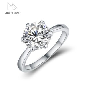 1.0ct 2.0ct Moissanite Ring Round Brilliant Cut Diamond Test Passed 925 Sterling Silver Solitaire Rings for Women