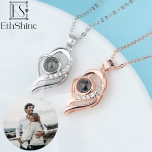 EthShine S925 Silver Personalized Heart Photo Projection Necklace Christmas Day Gift Photo Custom Jewelry Birthday Lover Family