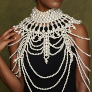Rave Imitation Pearl Shoulder Bra Chain Bikini Top for Women Festival Lingerie Wedding Chest Body Chain Dress Jewelry