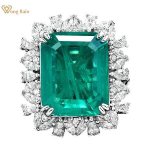 Rain 925 Sterling Silver 9CT Emerald High Carbon Diamonds Gemstone Anniversary Vintage Ring For Women Fine Jewelry Gifts