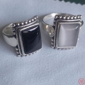New Fashion Real S925 Sterling Silver Punk Style Personality Domineering Natural Black Onyx Square Big Ring for Men’s Trend Gift