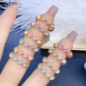 New Natural Opal Ring 925 Silver Ladies Ring Colorful Opal Luxury Elegant Beauty and Beauty
