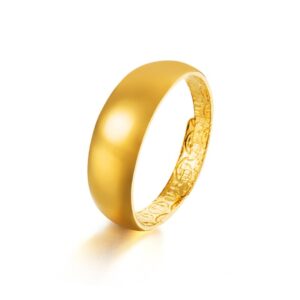 UMQ 24K Pure Copy Real 18k Yellow Gold 999 24k Plain Smooth Face Personality Money Seeking Couple Ring for Men and Women Couple