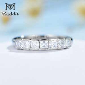 Kuololit Asscher Cut Moissanite 585 14K 10K White Gold Rings for Women 2.5mm Solitaire Luxury Ring for Engagement  Anniversary