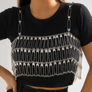 Lacteo Punk Metal Paperclip Link Bra Chest Chain for Women Jewelry Hollow Out Bikini Body Chain Underwear Party Gifts Nightclub