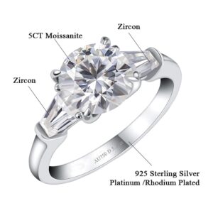 Certified 5CT Moissanite Engagement Rings for Women Solid Sterling Silver Promise Party Cocktail Wedding Band Ring Custom Name