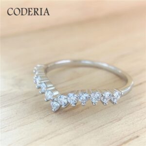 Sterling Silver V-Type Full Diamond Mossonite Ring GRA Certified D color Total 0.5CT Half Eternity Stackable Rings Girl Jewelry
