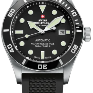 SWISS MILITARY SMA34075.06 SWISS MADE AUTOMATIC DIVE WATCH 500M Black Luxury Watch For Men