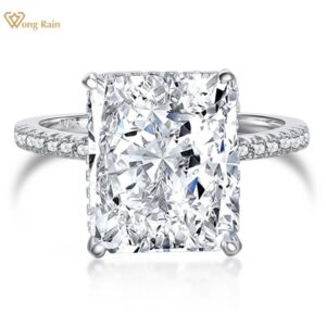 Wong Rain 100% 925 Sterling Silver Radiant Cut 10*12MM 8CT VVS D Color Created Moissanite Flower Ring Jewelry