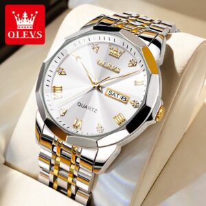 Men Watches Rhombus Mirror Original Quartz Watch for Man Waterproof Luminous Stainless Steel Wristwatch Male Date Week