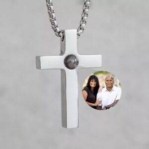 Stainless Cross Photo Custom Projection Necklace with Your Picture Family Memory Pet Projection Pendant Valentine’s Day Gift