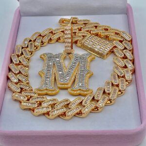 Drip Initial A-Z Baguette Name Letter Pendant For Women Necklace Bling Zircon Hip Hop Rock Street Jewelry