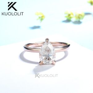 2CT Pear Cut Moissanite Ring for Women Soild 18K 14K Yellow Gold  Solitaire Jewerlry for Engagement Christmas Gift