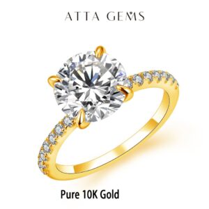 New Brand 18K 14K 10K Yellow Gold Moissanite Ring Round Cut 3.0CT Ring for Women Birthday Diamond for Wedding Gift