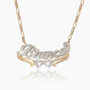 Customized Necklace Double Layer Two Tone Two Hearts Personalized Custom Gold Plated Name Stainless Steel  Necklace For Women