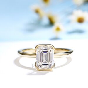 3CT Emerald Cut  Moissanite Ring for Women Soild 18K 14K Yellow Gold D/VVS1 Diamond Ring for Engagement Christmas Gifts