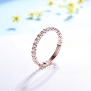 Ring for Women Solid 18K 14K 10K Rose Gold 3/4 Eternity Band for Engagement Wedding Christmas Gifts