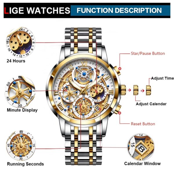 Men Watch Top Brand Original Sports Quartz Mens Watches Full Steel Waterproof Chronograph Wristwatch Men Relogio Masculino - Image 5