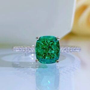 100% 925 Sterling Silver 6.5*7.5mm Emerald Aquamarine High Carbon Diamond Rings For Women Sparkling Wedding Fine Jewelry