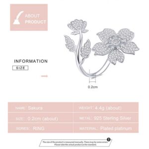 925 Sterling Silver Spring Sakura Opening Finger Ring Flower Adjustable Ring for Women Zircon Fine Jewelry BSR076