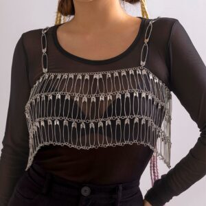 Lacteo Punk Metal Paperclip Link Bra Chest Chain for Women Jewelry Hollow Out Bikini Body Chain Underwear Party Gifts Nightclub