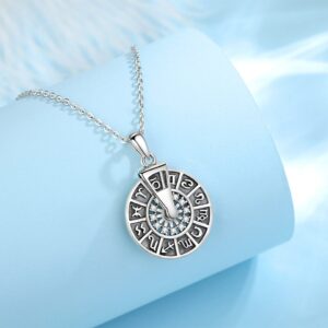 925 Sterling Silver 12 Zodiac Whee Necklace for Man Women Vintage 12 Zodiac Signs Pendant Personality Jewelry Party Gift